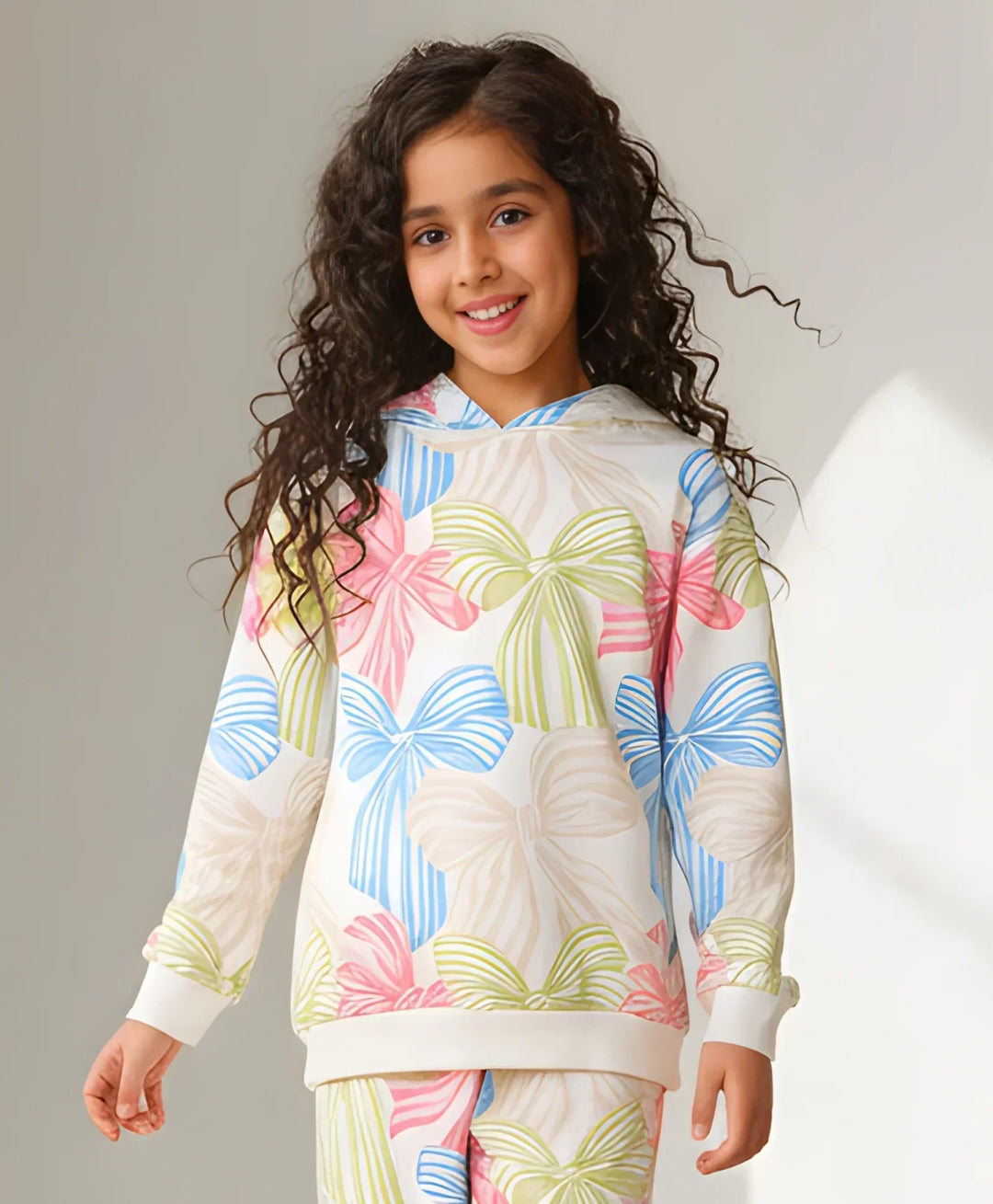 PAINTED BOW GIRLS FLEECE HOODIE - WHITE