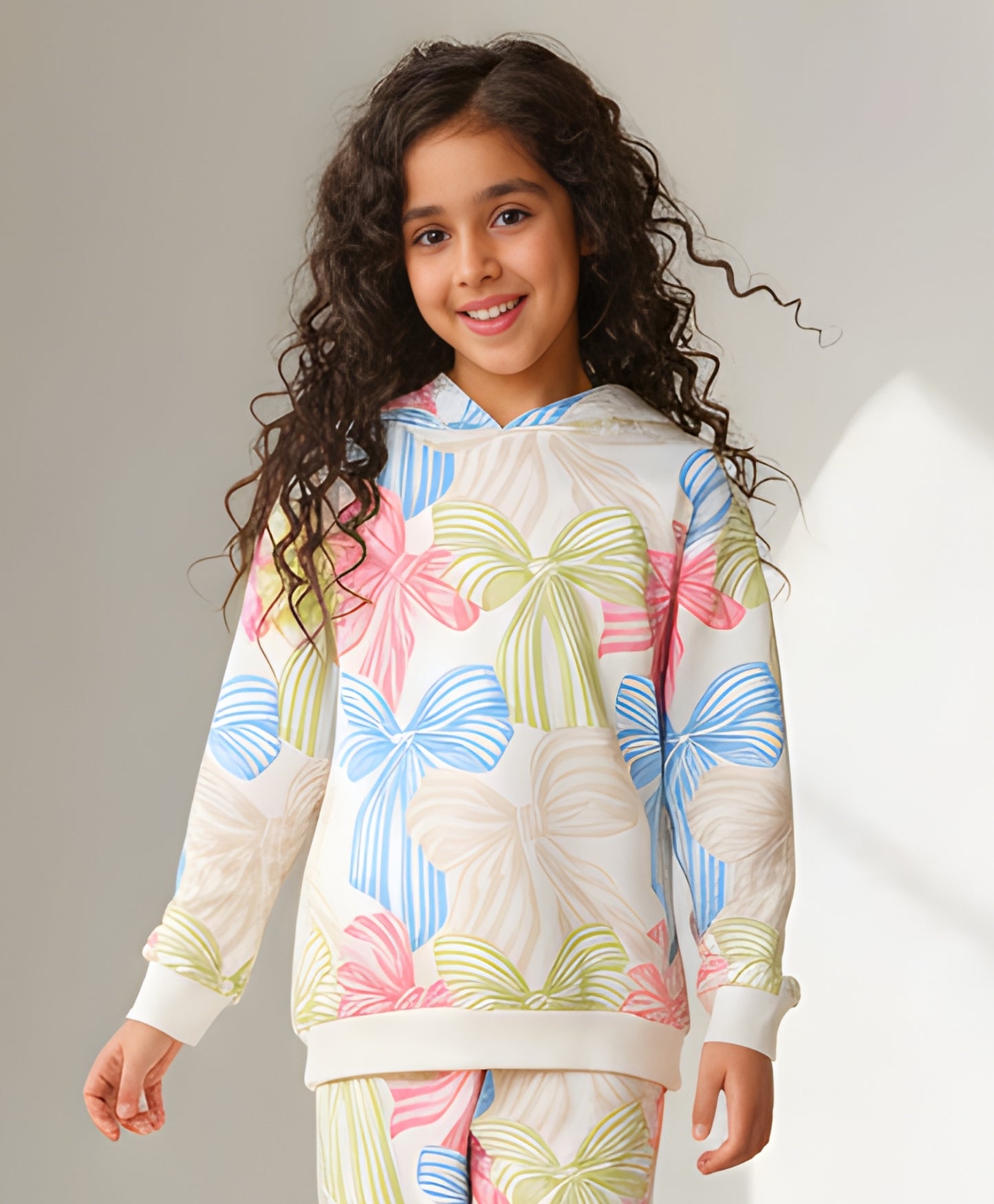 PAINTED BOW GIRLS FLEECE HOODIE  - WHITE