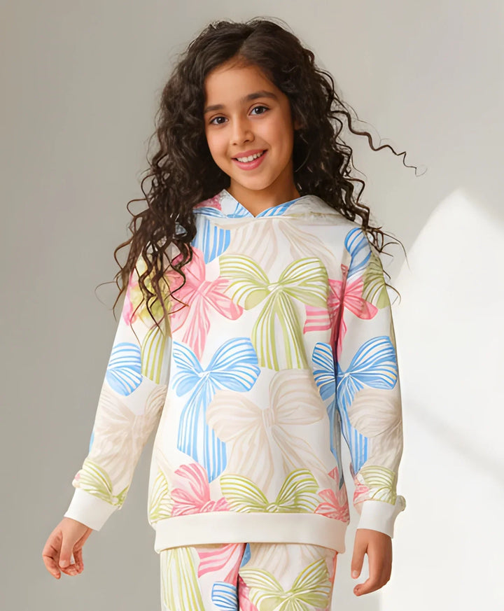 PAINTED BOW GIRLS FLEECE HOODIE - WHITE