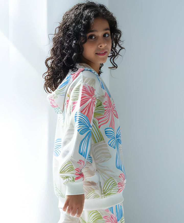 PAINTED BOW GIRLS FLEECE HOODIE - WHITE