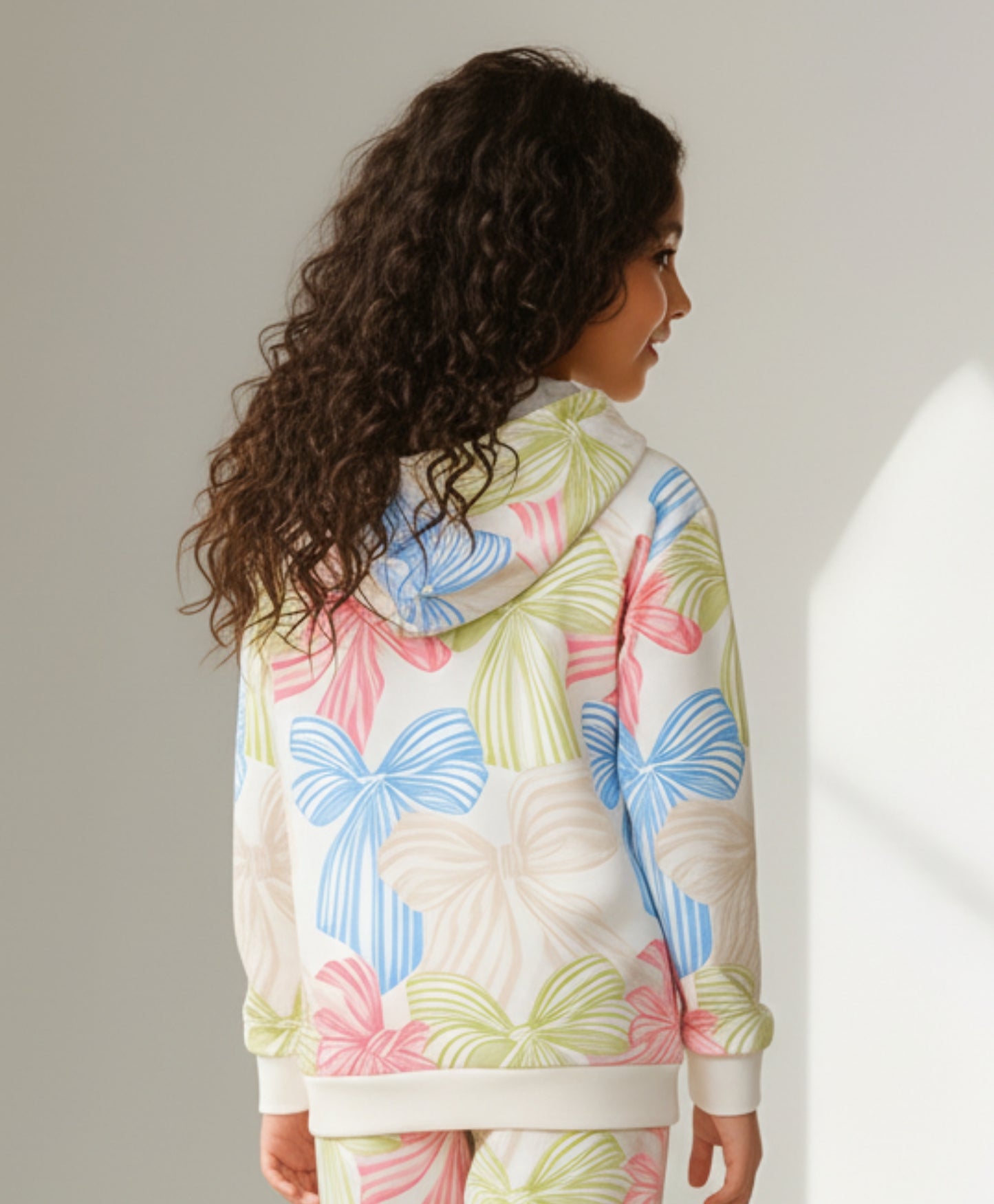 PAINTED BOW GIRLS FLEECE HOODIE  - WHITE