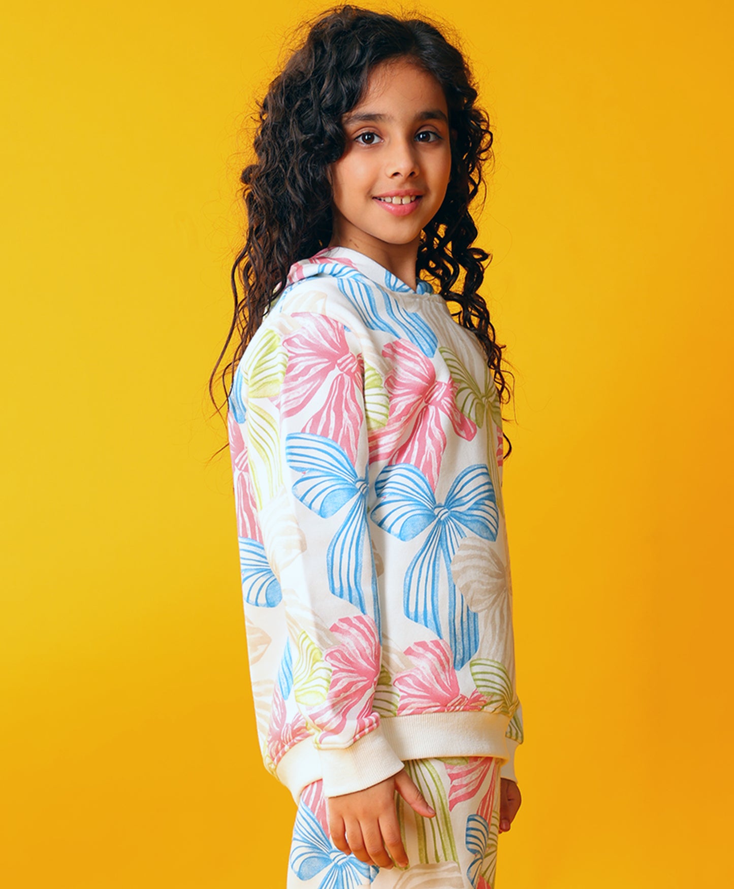 PAINTED BOW GIRLS FLEECE HOODIE  - WHITE