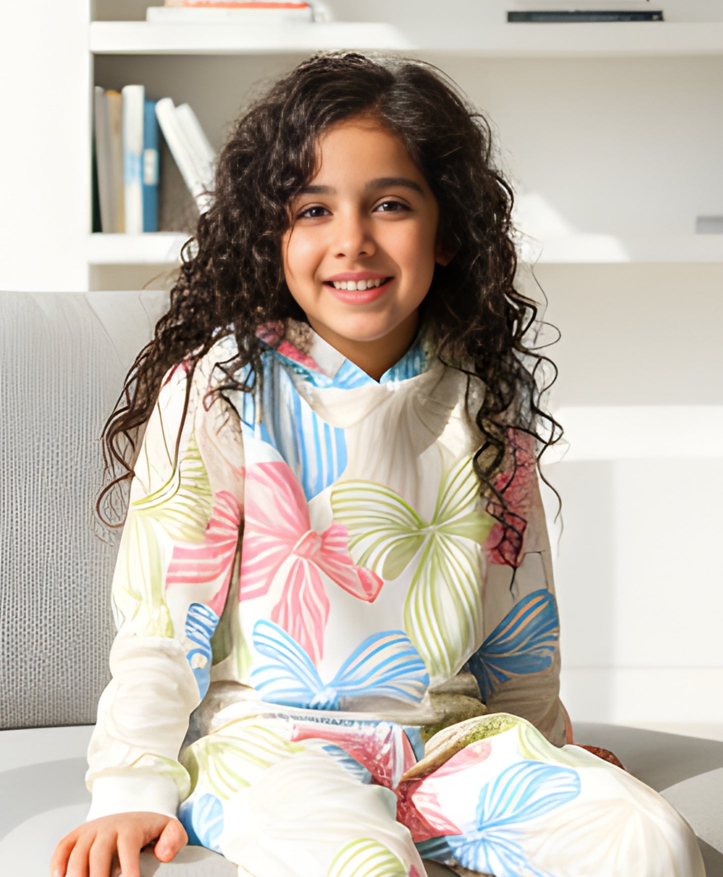 PAINTED BOW GIRLS FLEECE HOODIE  - WHITE