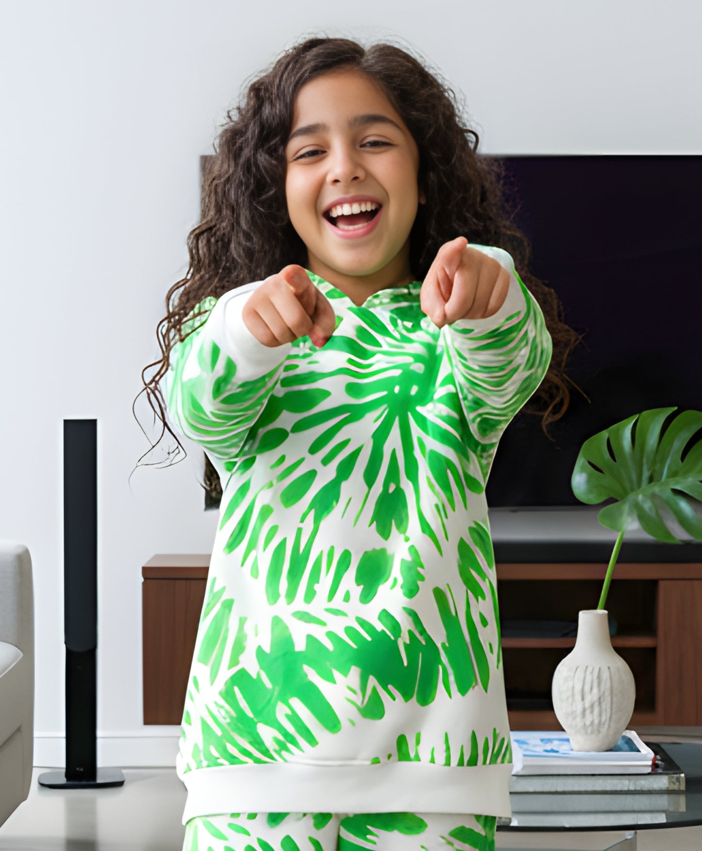 GREEN SWIRL GIRLS FLEECE HOODIE - GREEN