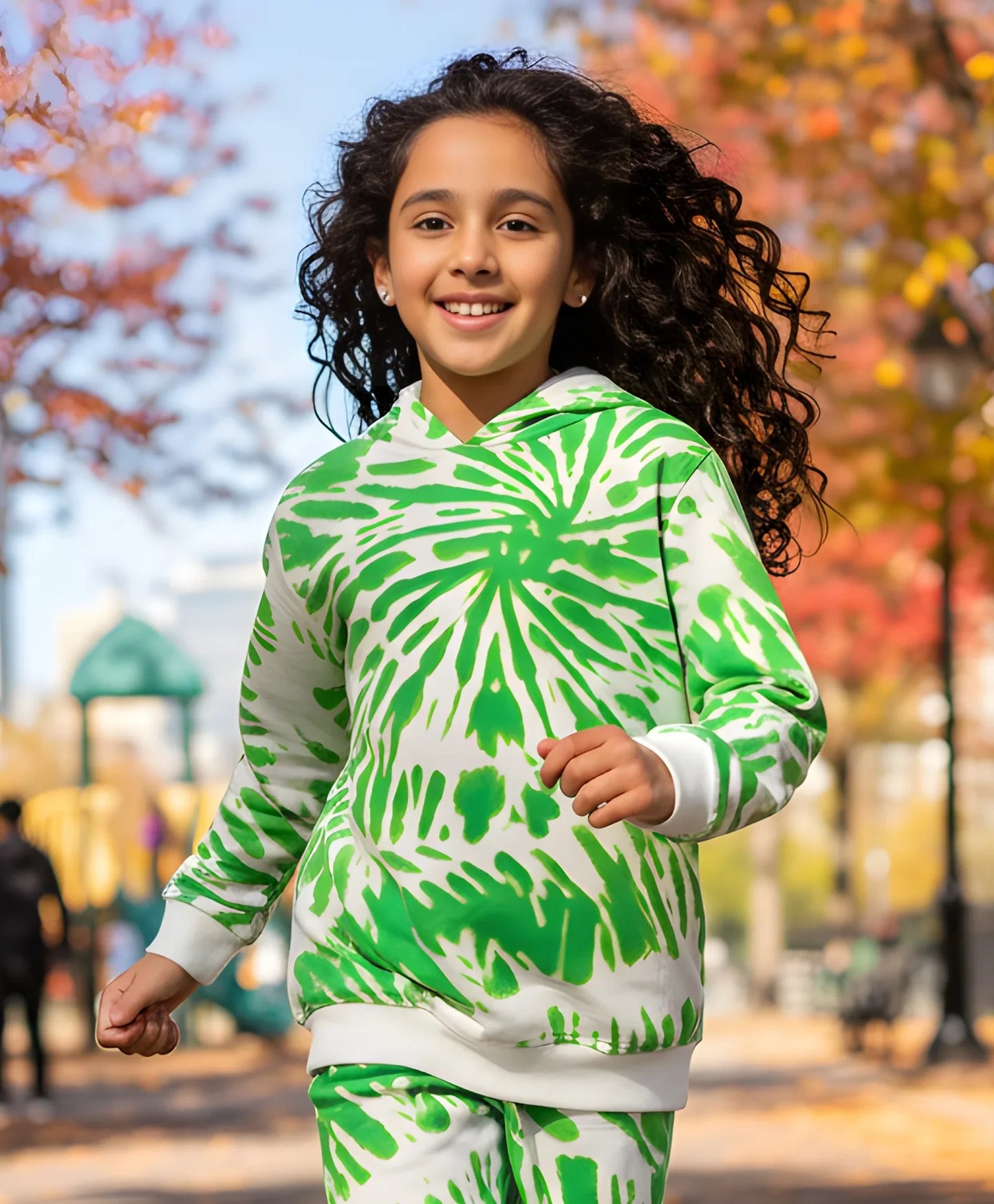 GREEN SWIRL GIRLS FLEECE HOODIE - GREEN