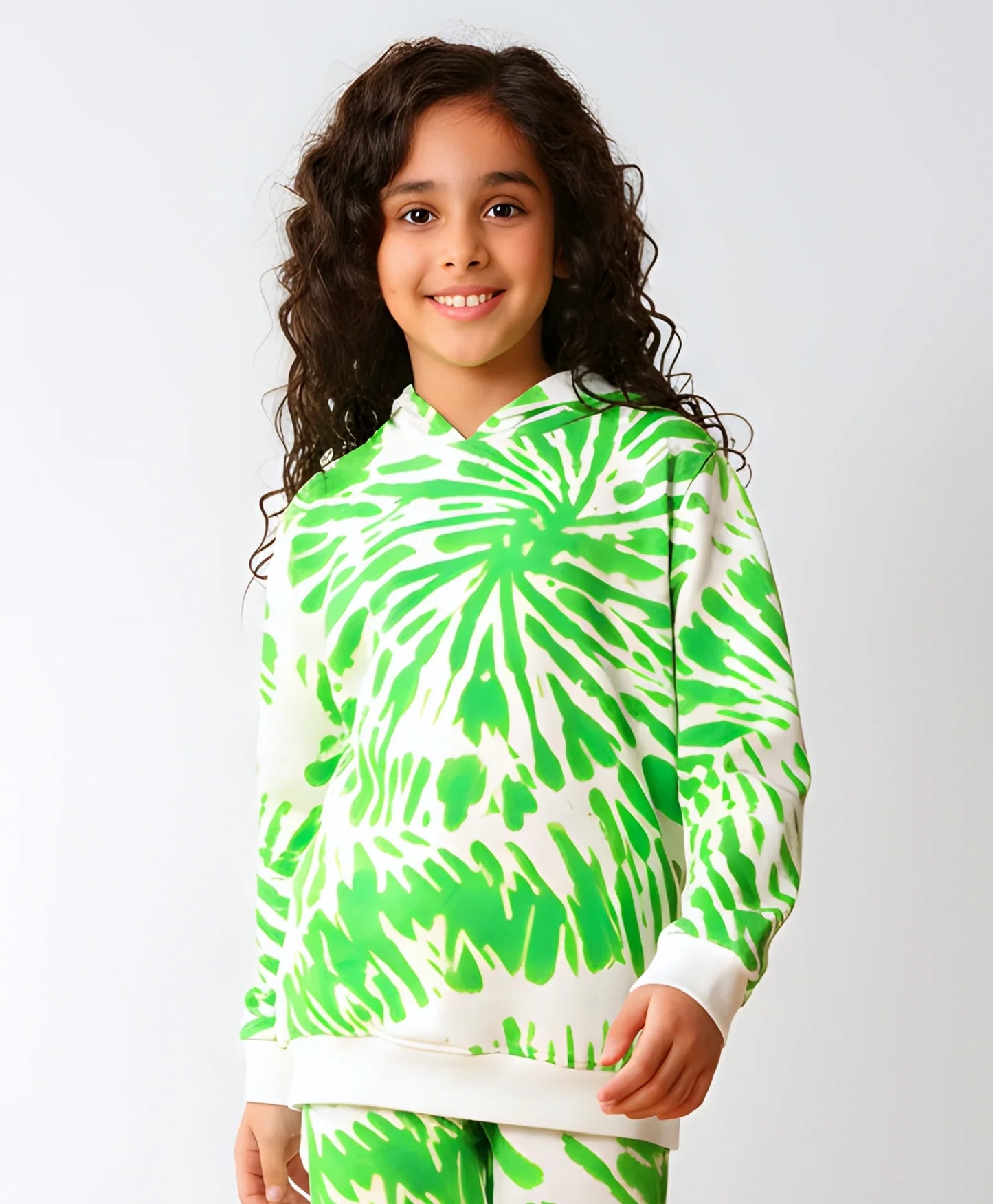 GREEN SWIRL GIRLS FLEECE HOODIE - GREEN