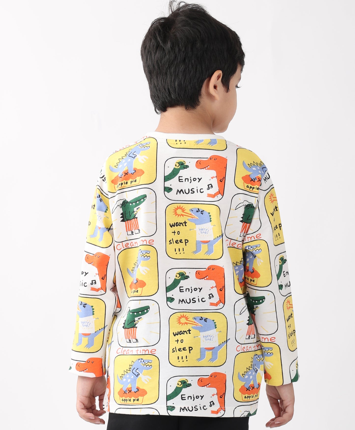 DINOSAUR STAMP LONG SLEEVE BOYS T-SHIRT -OFF WHITE