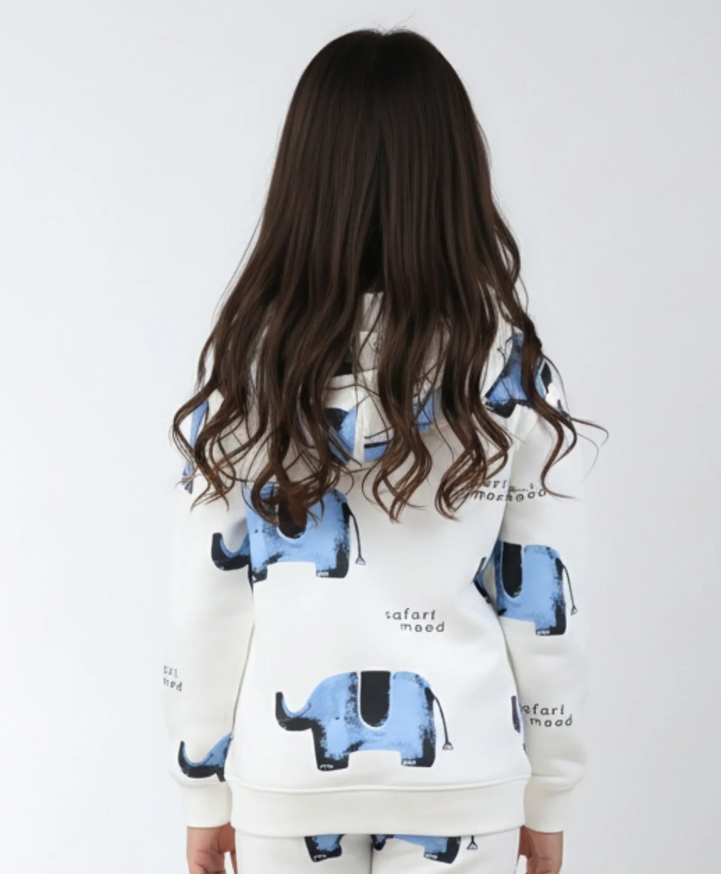 ELEPHANT SAFARI GIRLS FLEECE HOODIE - WHITE