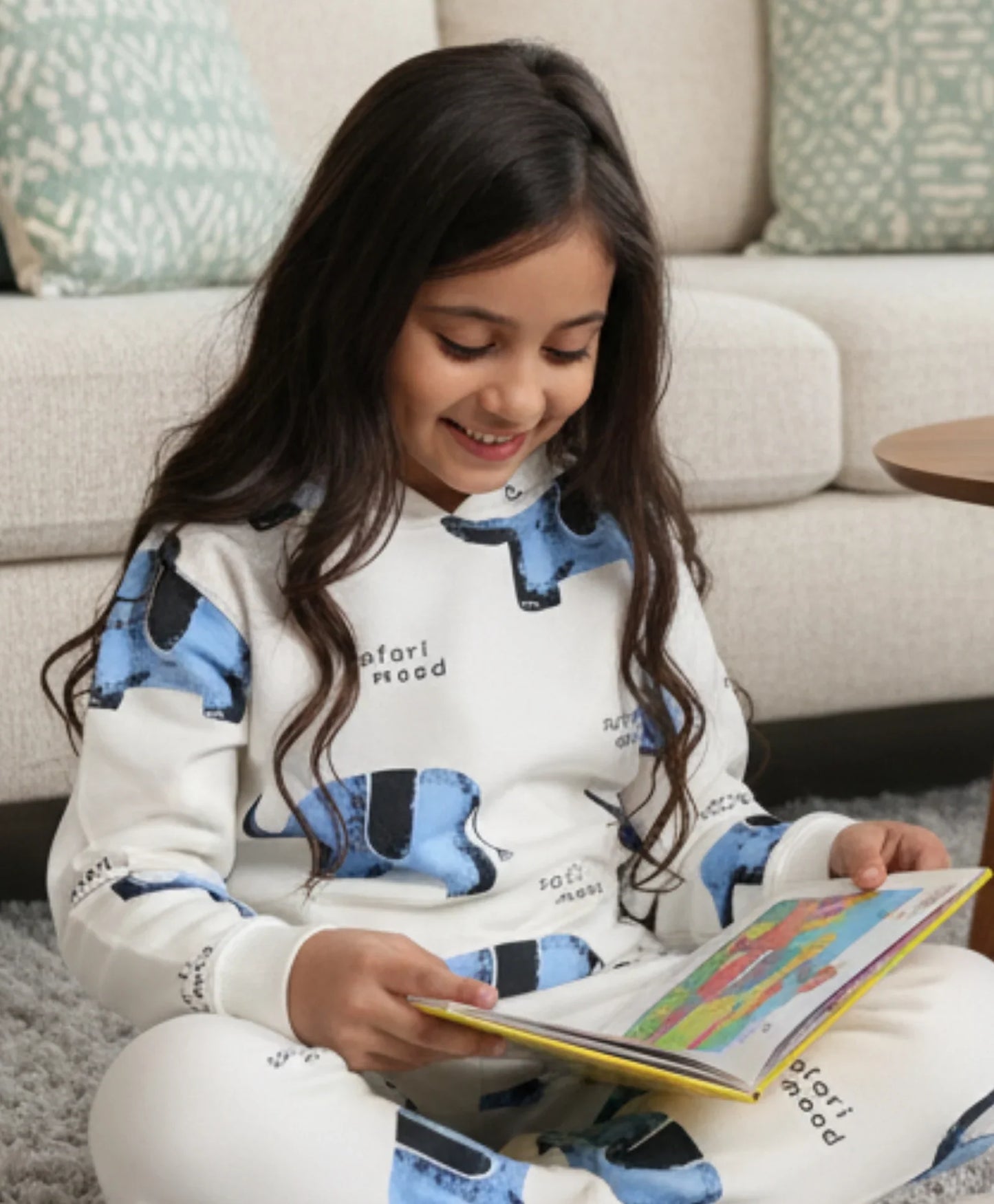 ELEPHANT SAFARI GIRLS FLEECE HOODIE - WHITE