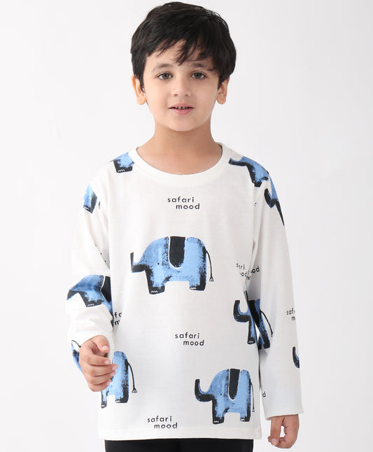 ELEPHANT LONG SLEEVE BOYS T-SHIRT -OFF WHITE