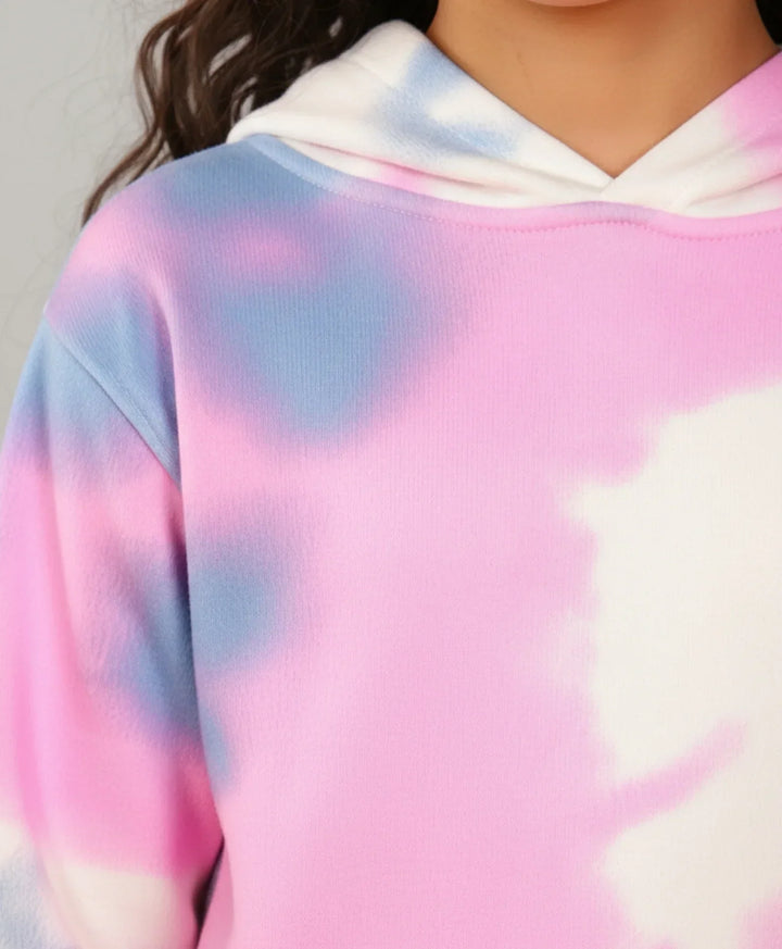 BLUE PINK TIE DYE GIRLS FLEECE HOODIE - WHITE - Anthrilo 