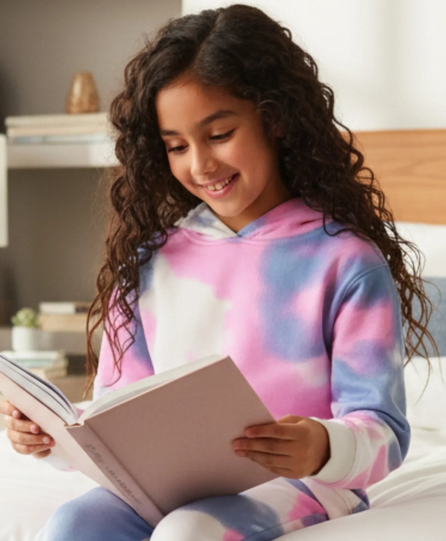 BLUE PINK TIE DYE GIRLS FLEECE HOODIE - WHITE