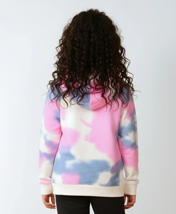 BLUE PINK TIE DYE GIRLS FLEECE HOODIE - WHITE - Anthrilo 