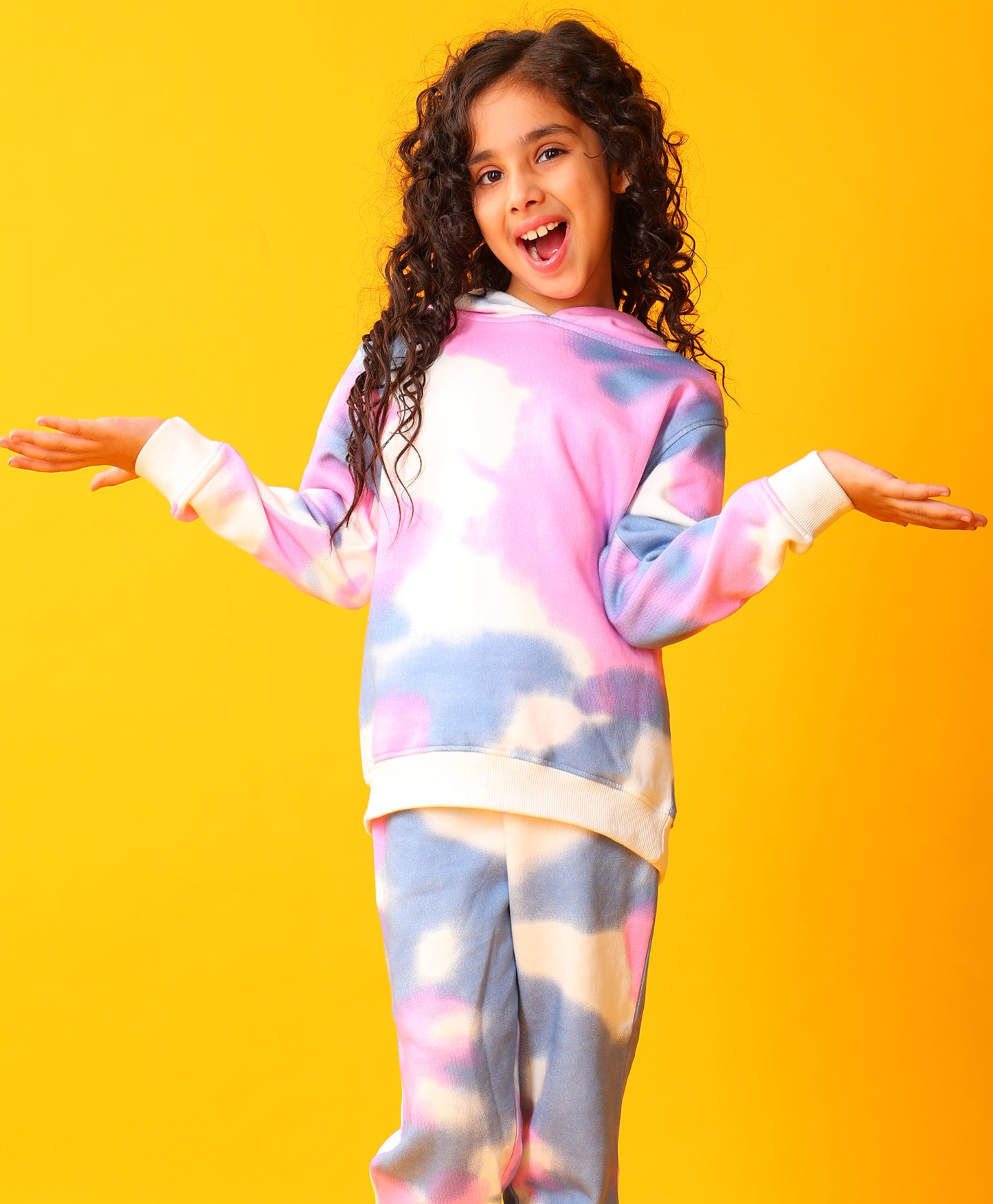 BLUE PINK TIE DYE GIRLS FLEECE HOODIE - WHITE