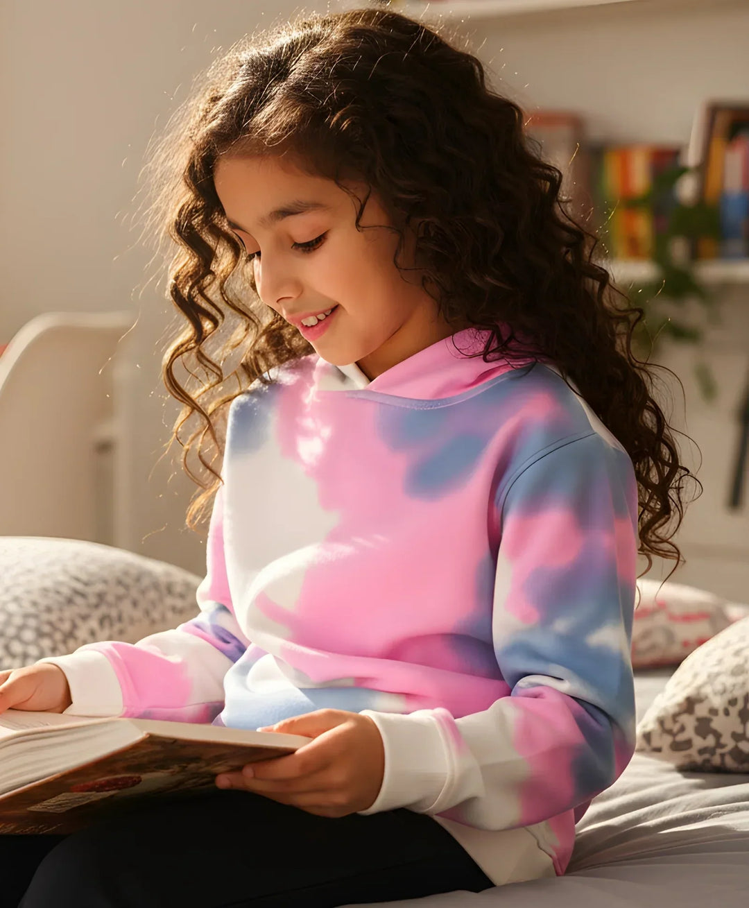 BLUE PINK TIE DYE GIRLS FLEECE HOODIE - WHITE - Anthrilo 