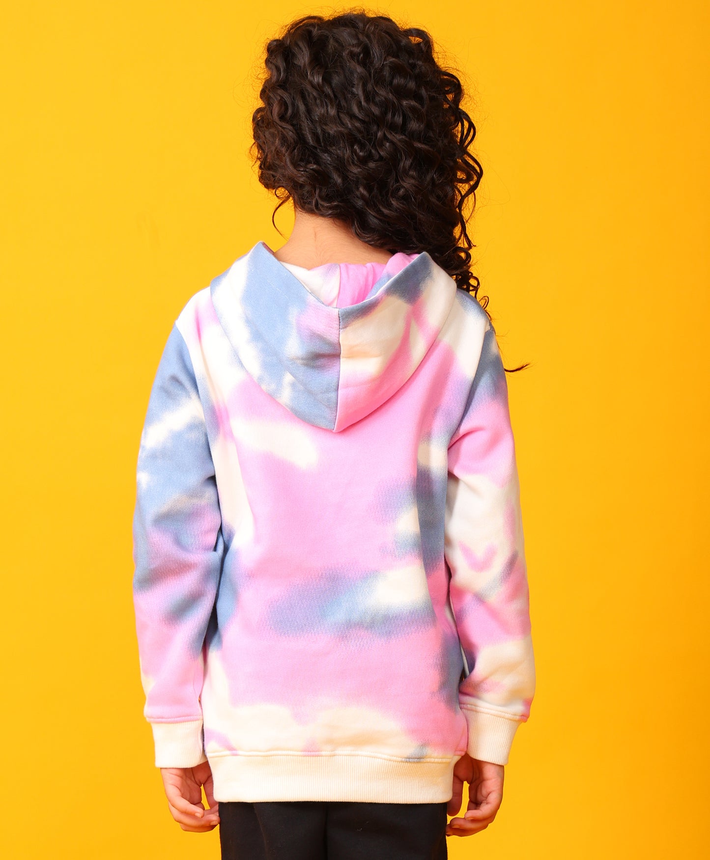 BLUE PINK TIE DYE GIRLS FLEECE HOODIE - WHITE