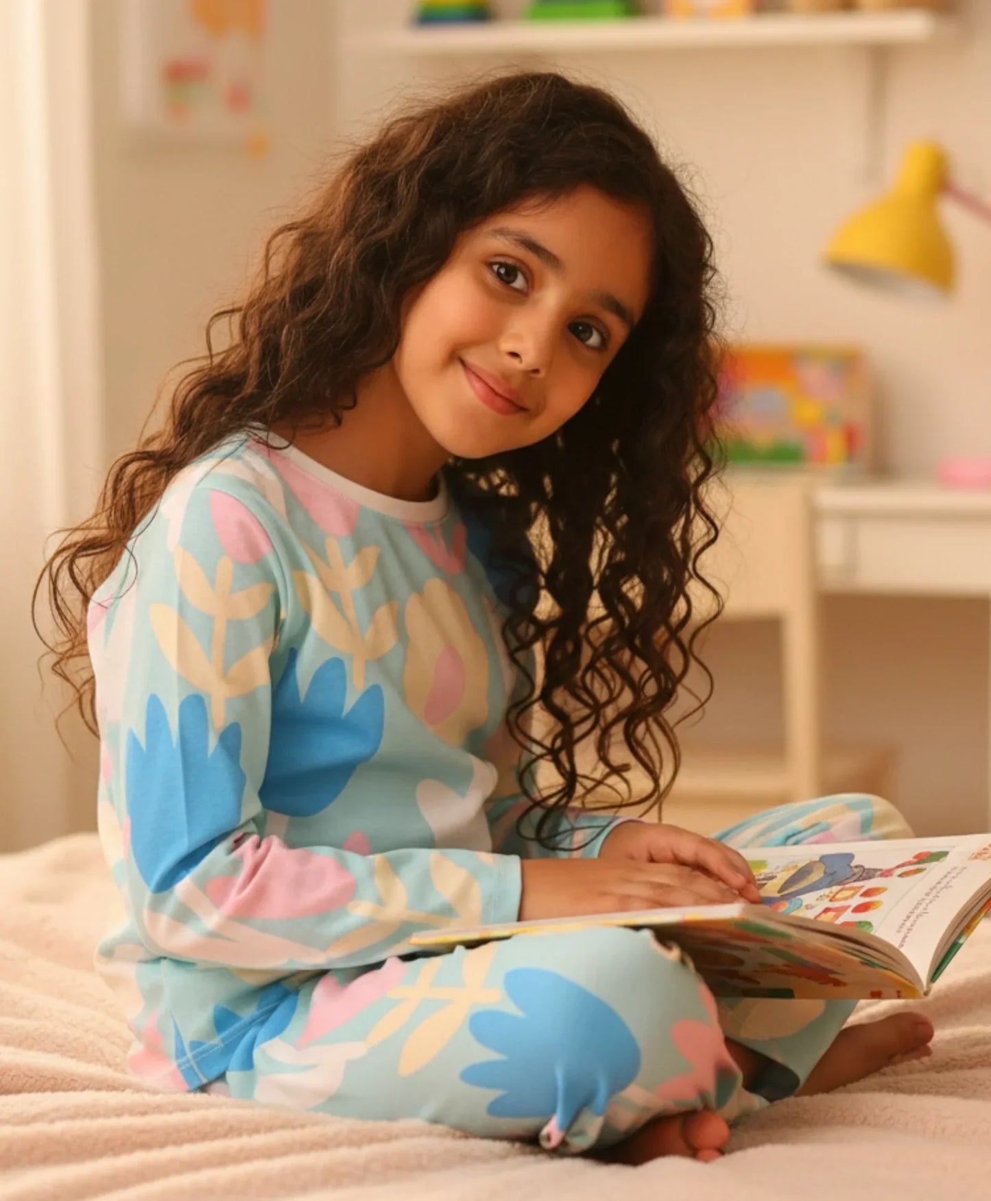 AQUA FLOWER GIRLS LONG SLEEVE PYJAMA SET - AQUA