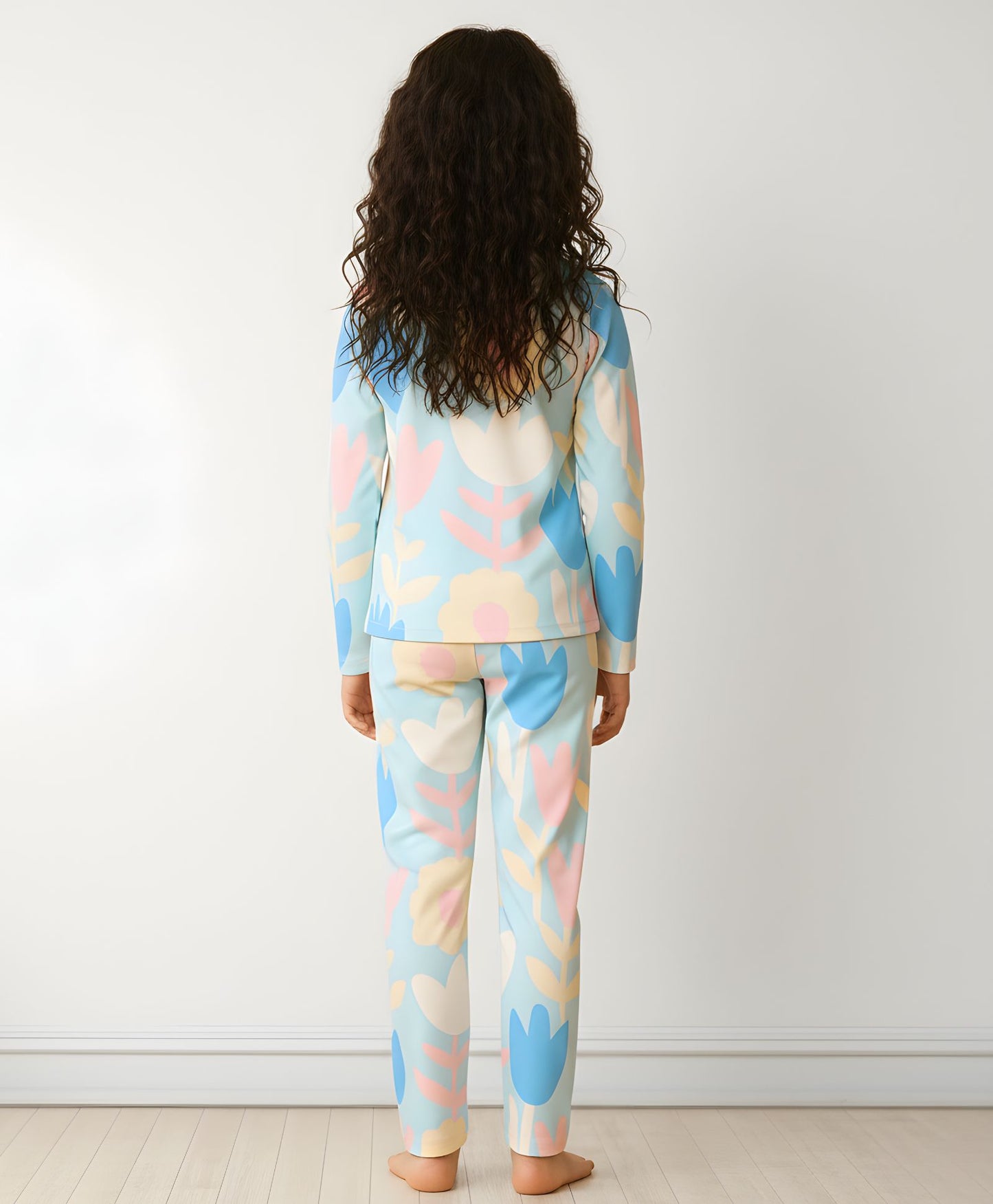 AQUA FLOWER GIRLS LONG SLEEVE PYJAMA SET - AQUA - Anthrilo 