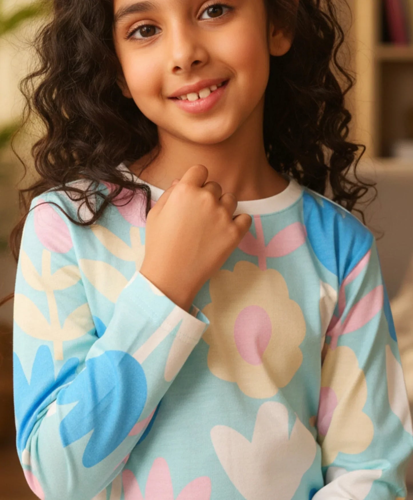 AQUA FLOWER GIRLS LONG SLEEVE PYJAMA SET - AQUA