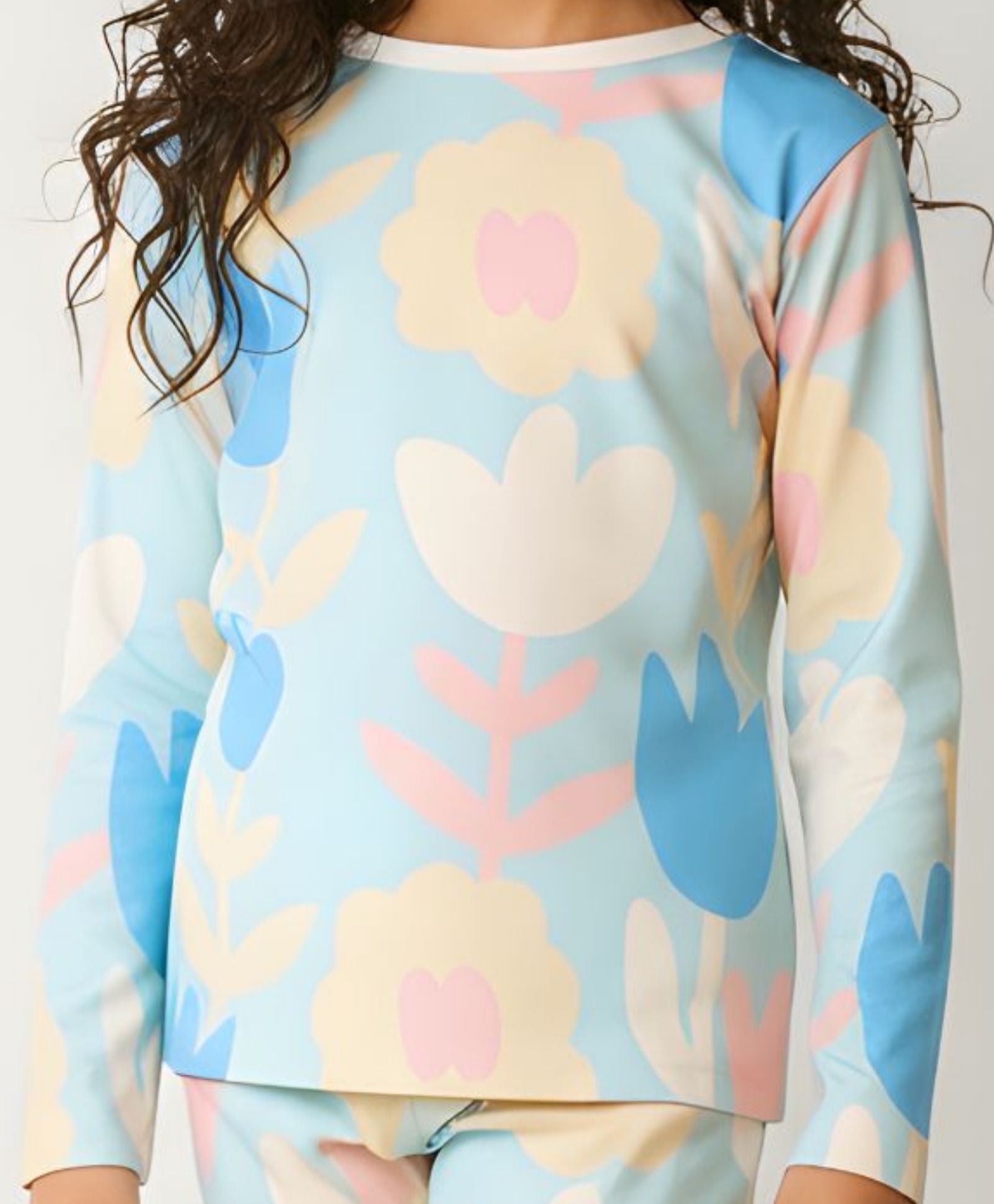 AQUA FLOWER GIRLS LONG SLEEVE PYJAMA SET - AQUA - Anthrilo 
