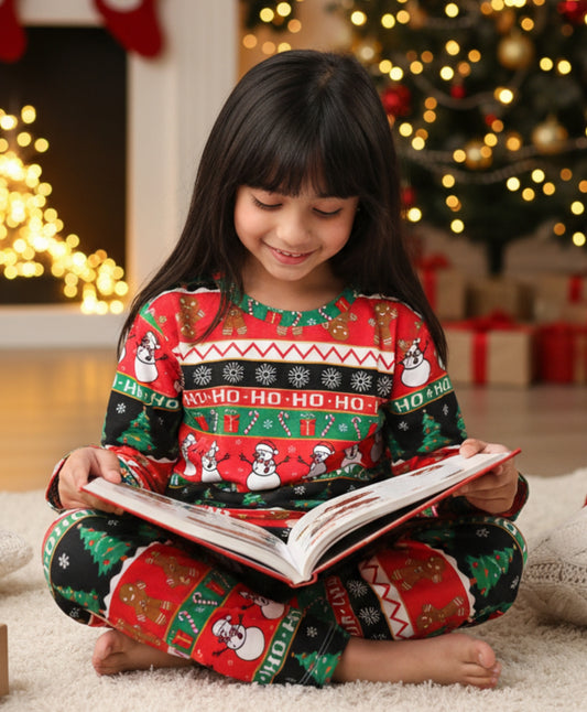 CHRISTMAS RED GIRLS LONG SLEEVE PYJAMA SET - RED