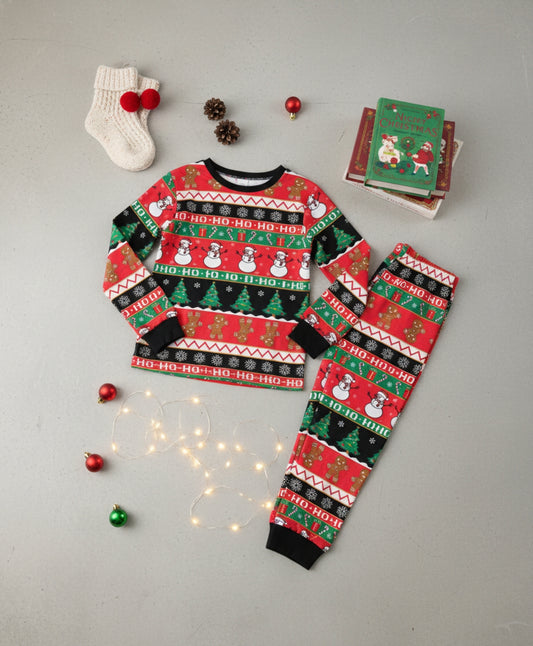 CHRISTMAS RED GIRLS LONG SLEEVE PYJAMA SET - RED