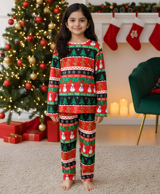 CHRISTMAS RED GIRLS LONG SLEEVE PYJAMA SET - RED - Anthrilo 