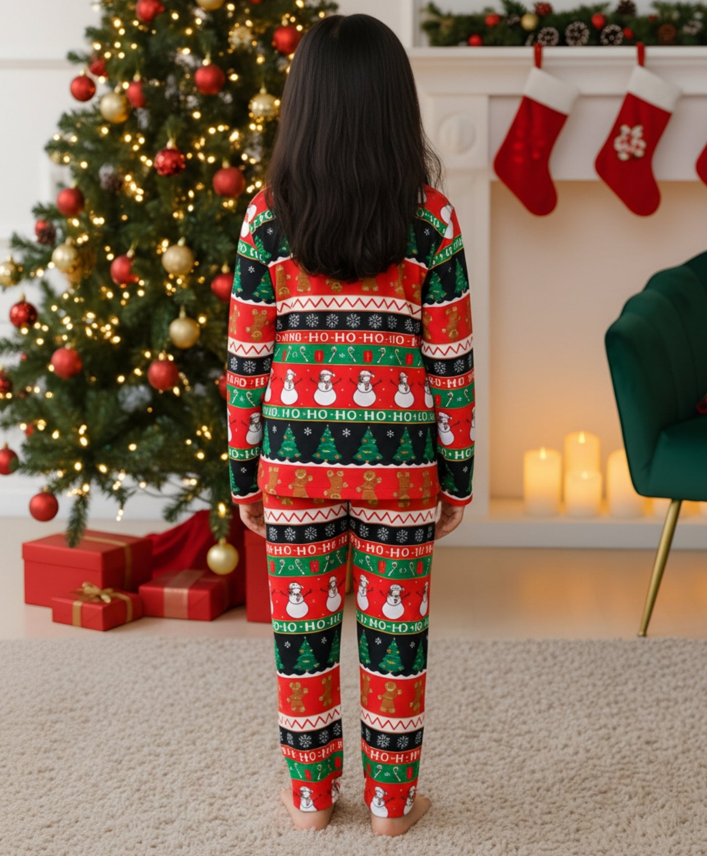 CHRISTMAS RED GIRLS LONG SLEEVE PYJAMA SET - RED