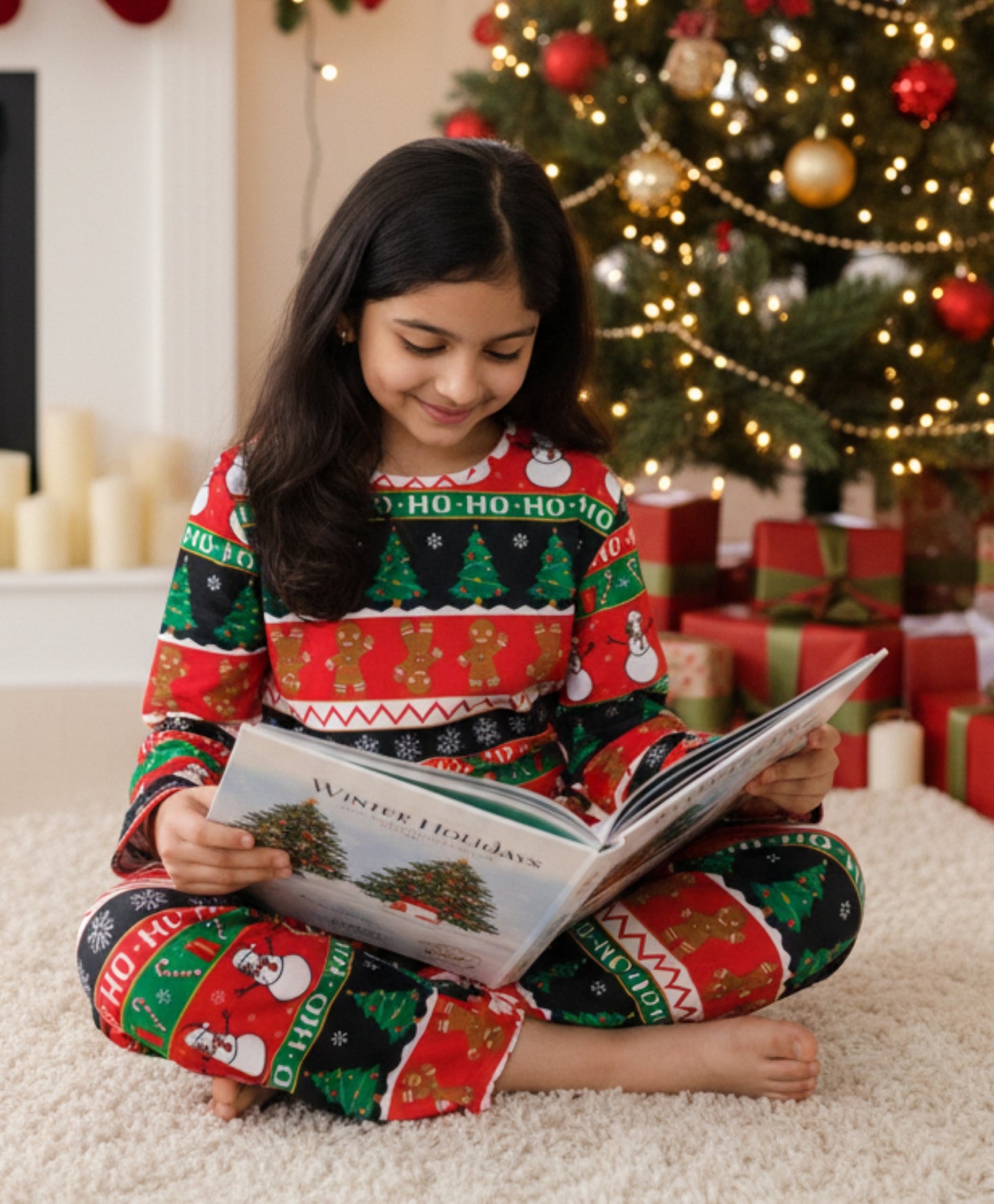 CHRISTMAS RED GIRLS LONG SLEEVE PYJAMA SET - RED