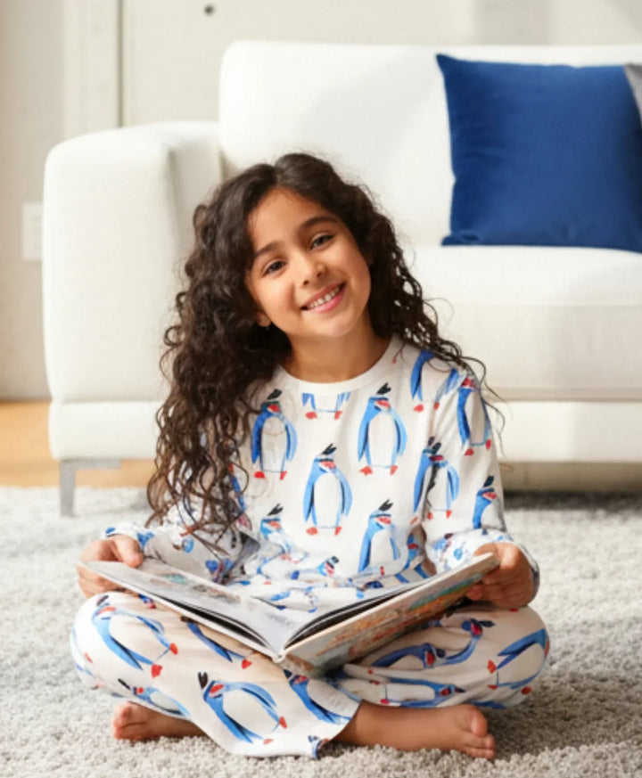 PENGUIN PRINT GIRLS LONG SLEEVE PYJAMA SET - WHITE - Anthrilo 