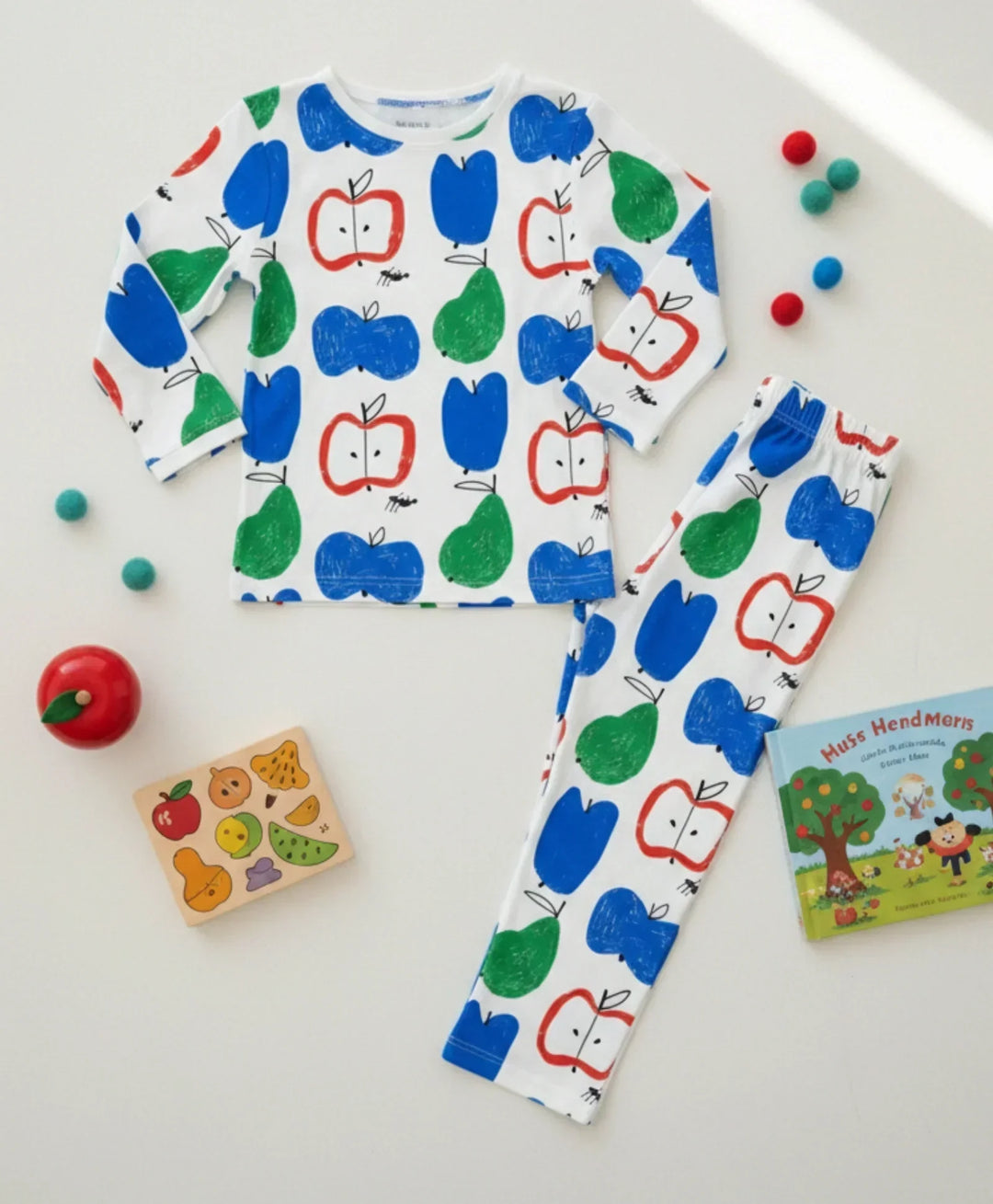 APPLE PEAR GIRLS LONG SLEEVE PYJAMA SET - WHITE - Anthrilo 