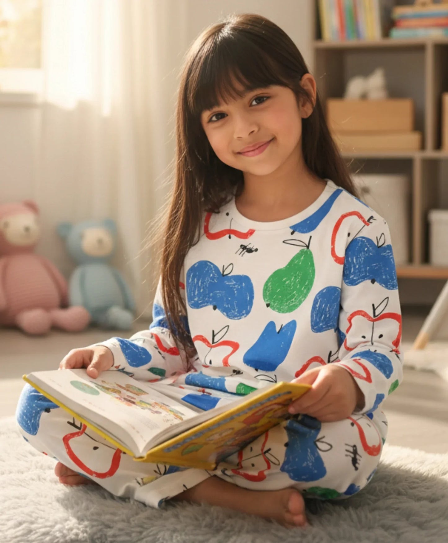 APPLE PEAR GIRLS LONG SLEEVE PYJAMA SET - WHITE