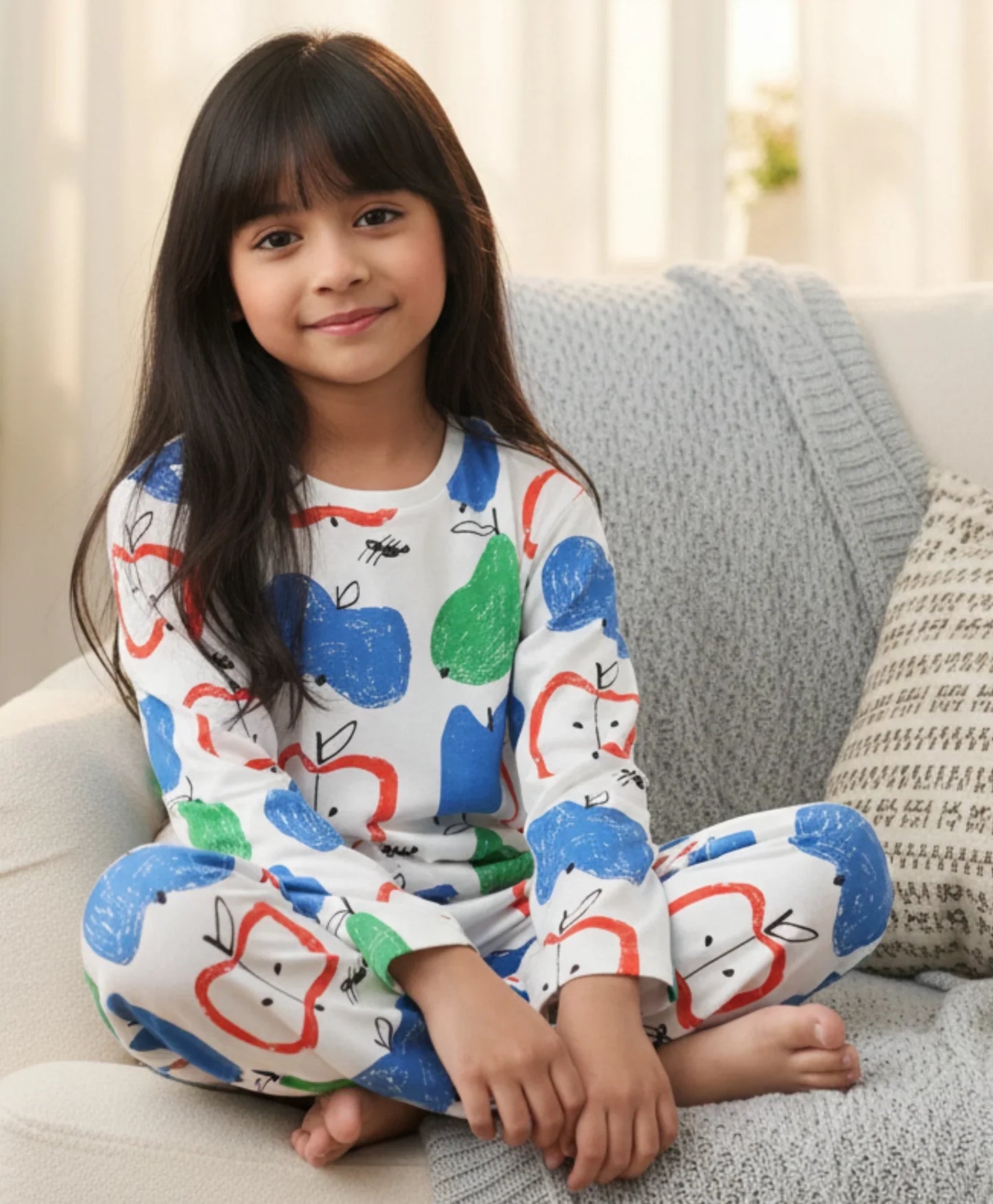 APPLE PEAR GIRLS LONG SLEEVE PYJAMA SET - WHITE