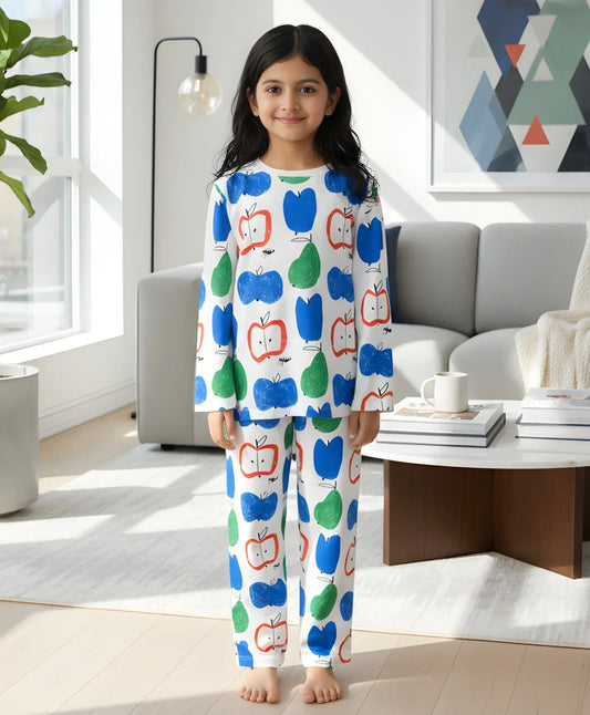 APPLE PEAR GIRLS LONG SLEEVE PYJAMA SET - WHITE - Anthrilo 