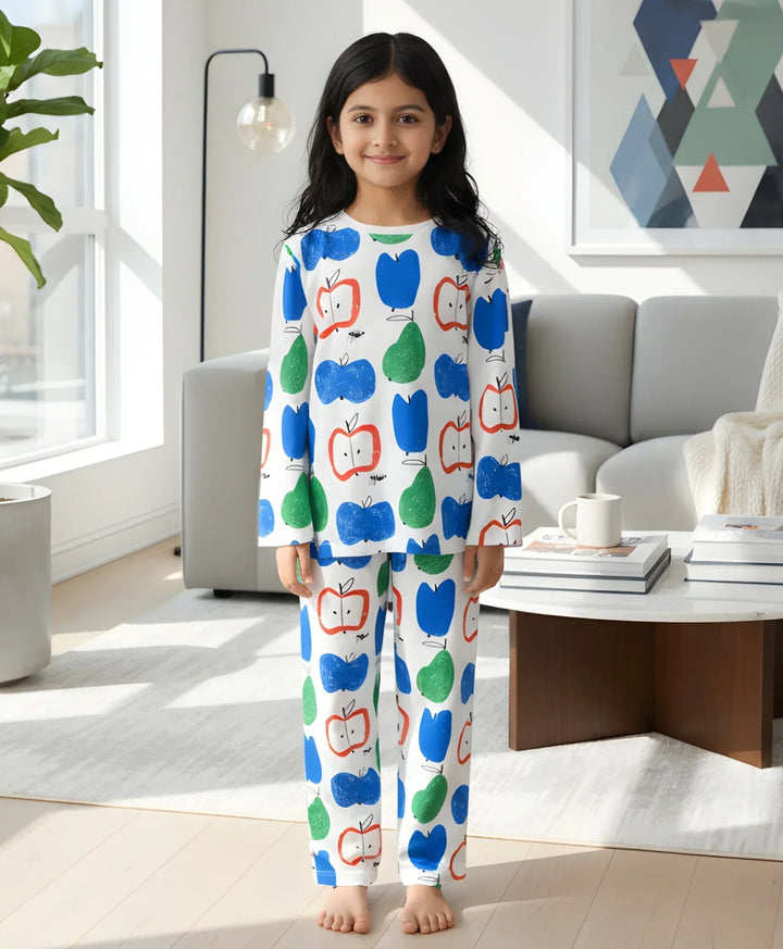 APPLE PEAR GIRLS LONG SLEEVE PYJAMA SET - WHITE - Anthrilo 