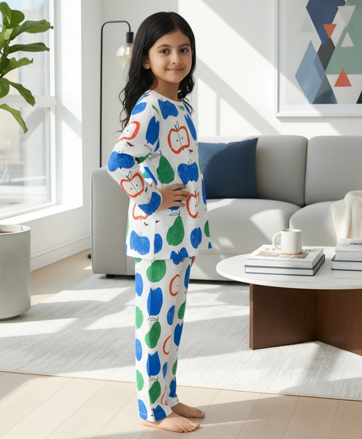 Apple Pear Long Sleeve Pyjama Set -White