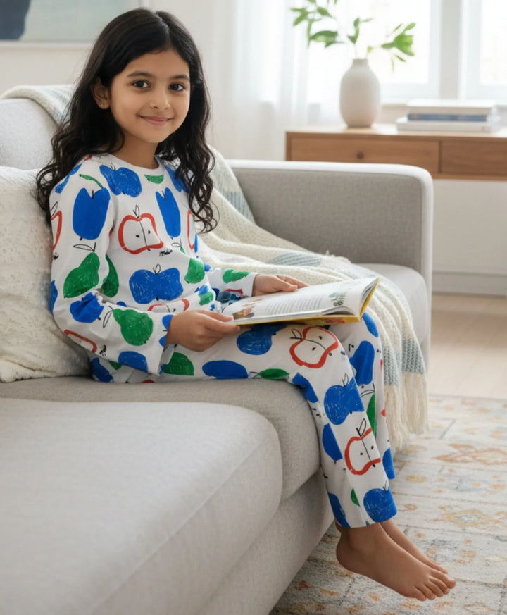 Apple Pear Long Sleeve Pyjama Set -White