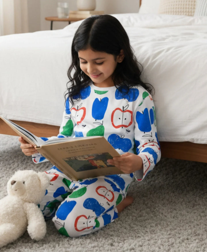 Apple Pear Long Sleeve Pyjama Set -White