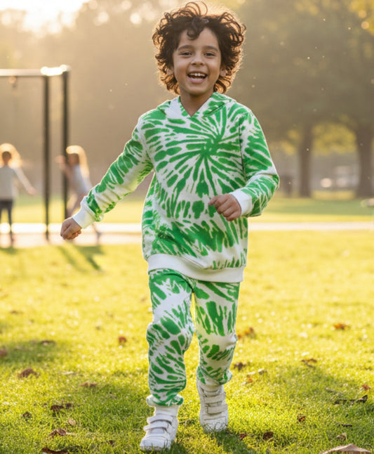 GREEN SWIRL BOYS FLEECE HOODIE JOGGER SET - GREEN
