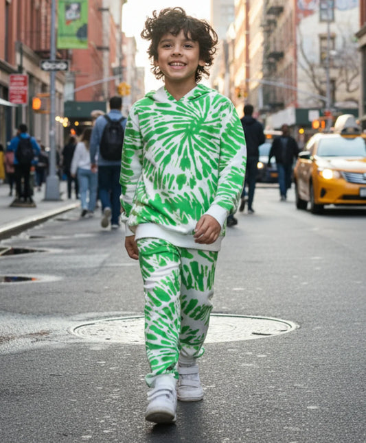 GREEN SWIRL BOYS FLEECE HOODIE JOGGER SET - GREEN