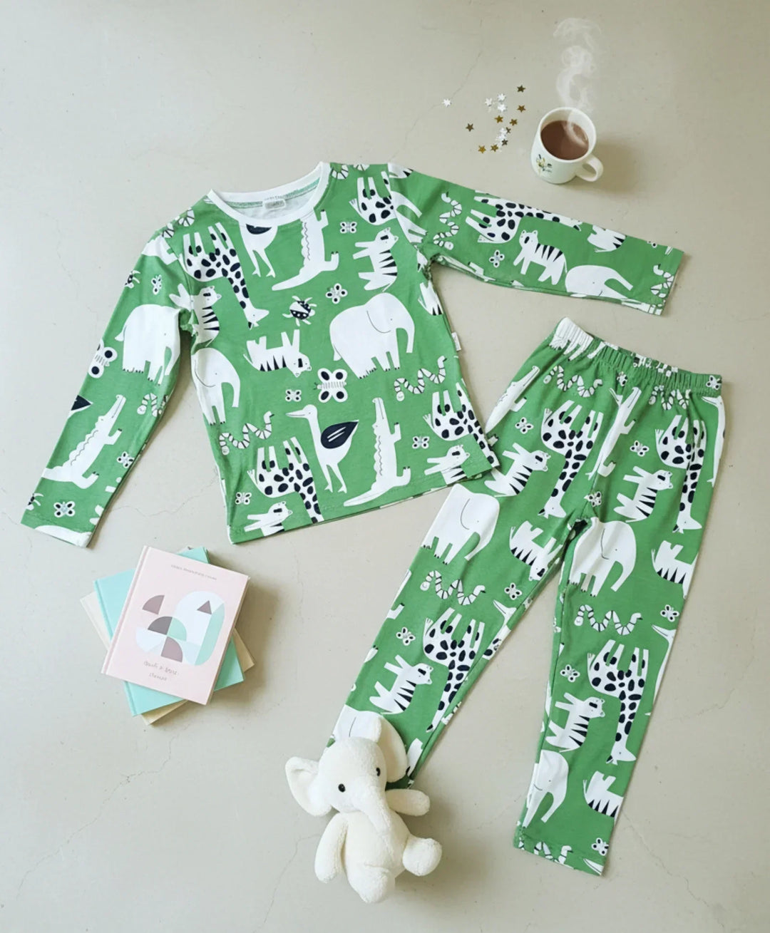 ANIMAL GREEN GIRLS LONG SLEEVE PYJAMA SET - GREEN - Anthrilo 