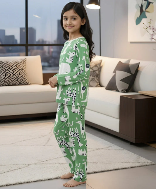 ANIMAL GREEN GIRLS LONG SLEEVE PYJAMA SET - GREEN - Anthrilo 