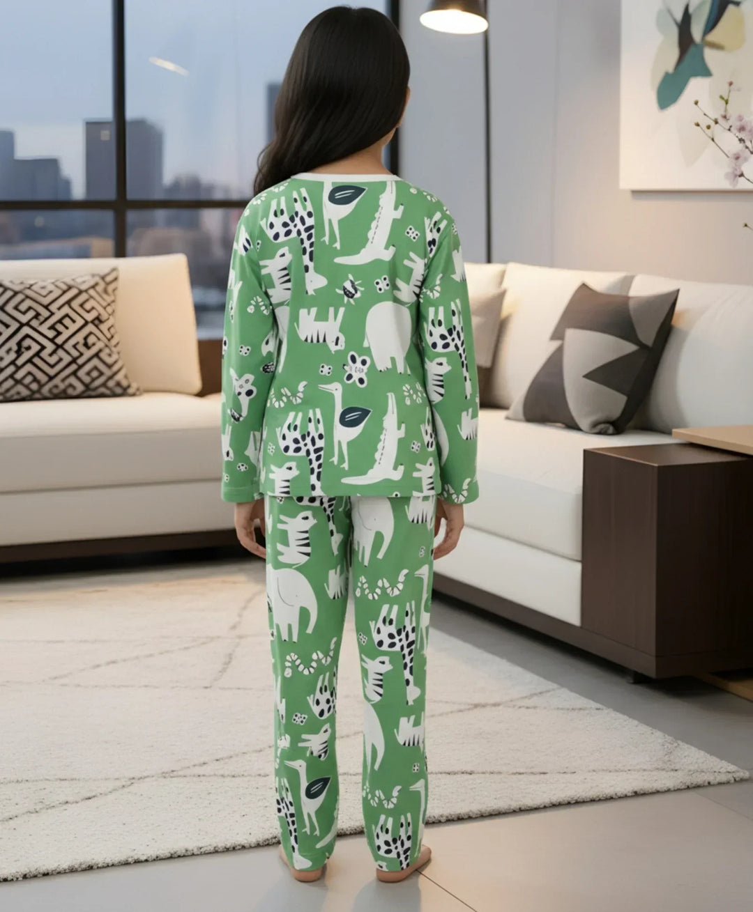 ANIMAL GREEN GIRLS LONG SLEEVE PYJAMA SET - GREEN - Anthrilo 