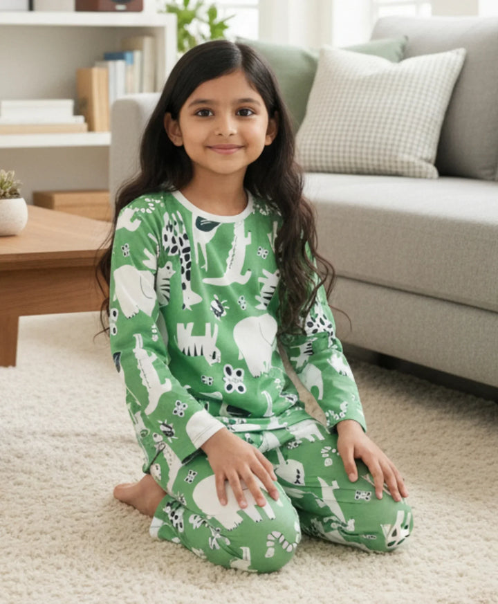 Animal Green Boys Long Sleeve Pyjama Set - Green