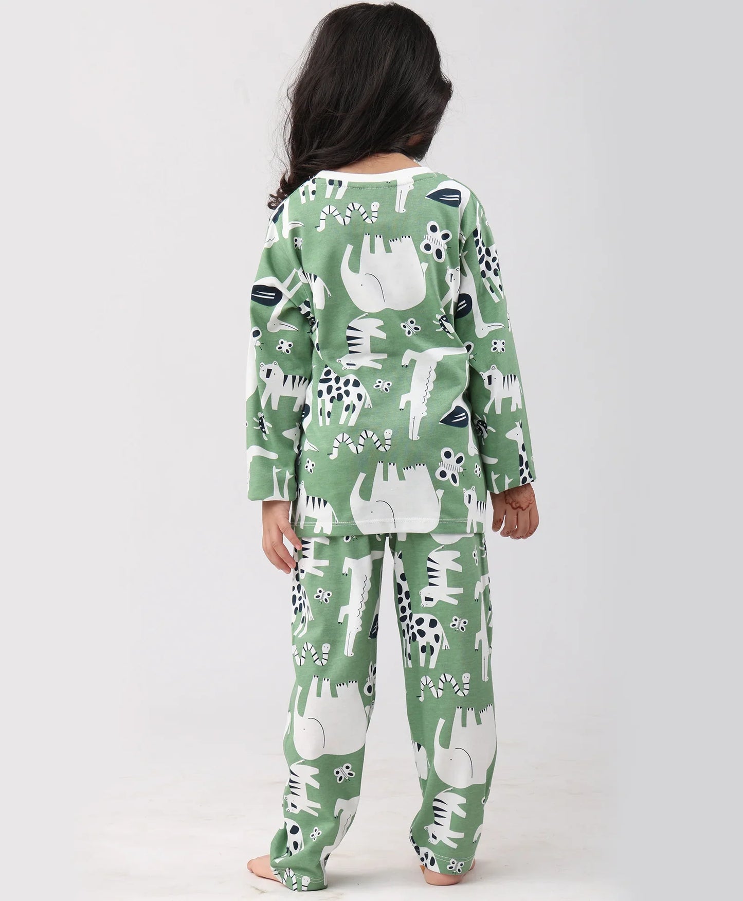 ANIMAL GREEN GIRLS LONG SLEEVE PYJAMA SET - GREEN