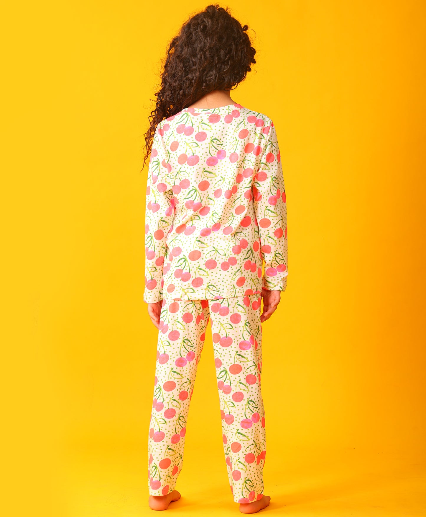 DOTTED CHERRY LONG SLEEVE PYJAMA SET - OFF WHITE