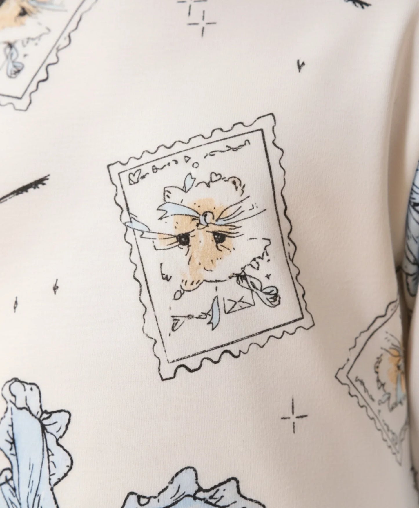 BOW KEY CAT LONG SLEEVE PYJAMA SET - WHITE