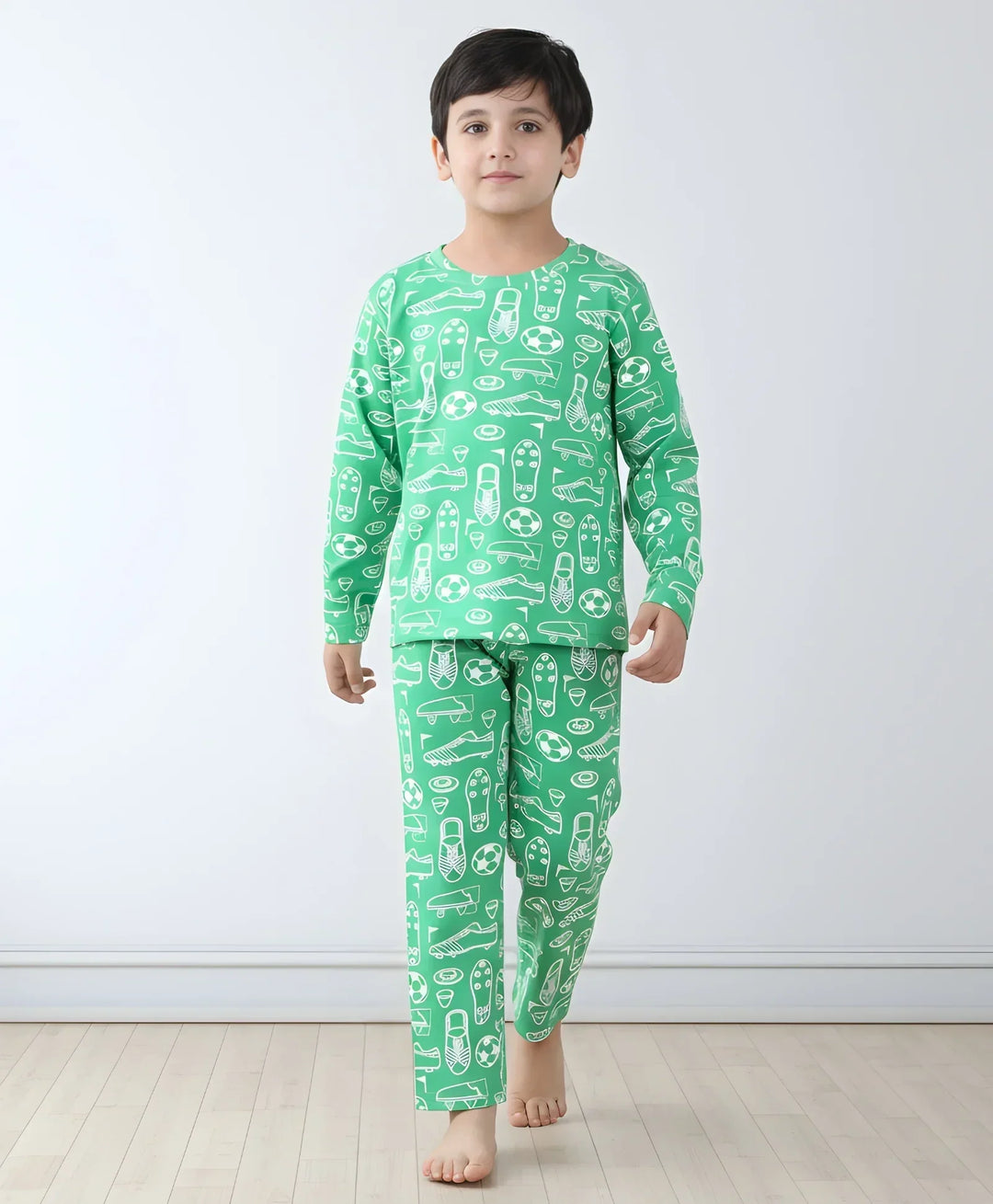 FOOTBALL SHOES GREEN LONG SLEEVE PYJAMA SET - GREEN - Anthrilo 