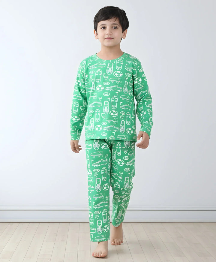 FOOTBALL SHOES GREEN LONG SLEEVE PYJAMA SET - GREEN - Anthrilo 