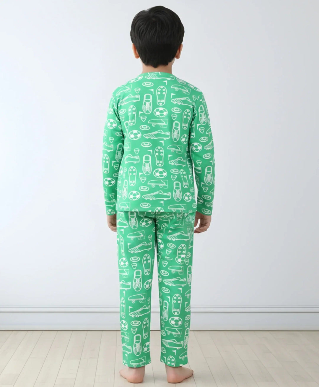 FOOTBALL SHOES GREEN LONG SLEEVE PYJAMA SET - GREEN - Anthrilo 